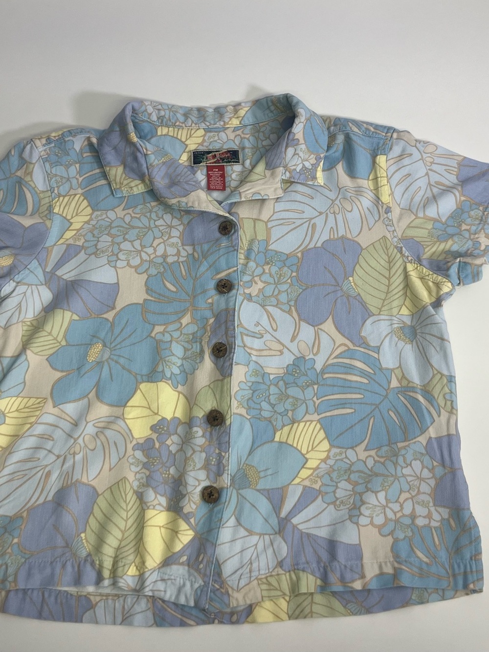 Button-Front Floral Camp Shirt - Pastel Blue & Yellow